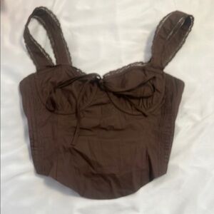 Brown Lace-Trimmed Bustier Top